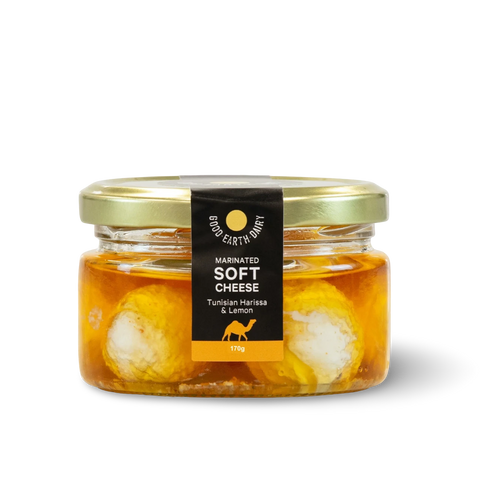 Jar of marinated Tunisian harissa lemon soft cheese