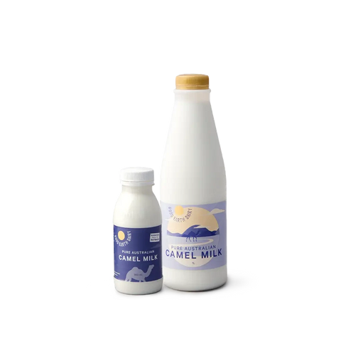 Two bottles of pure Good Earth Dairy Australian camel milk